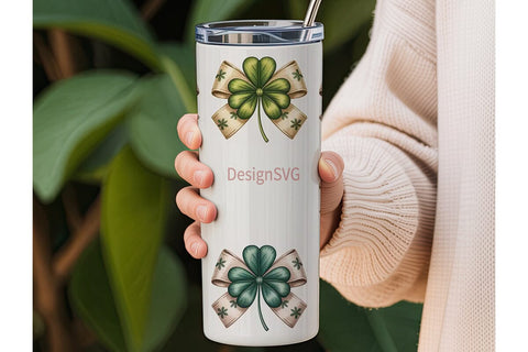 Lucky Clover Bows 20oz Tumbler Wrap Sublimation DesignSVG 