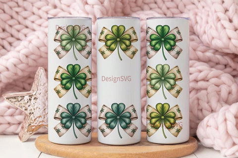 Lucky Clover Bows 20oz Tumbler Wrap Sublimation DesignSVG 