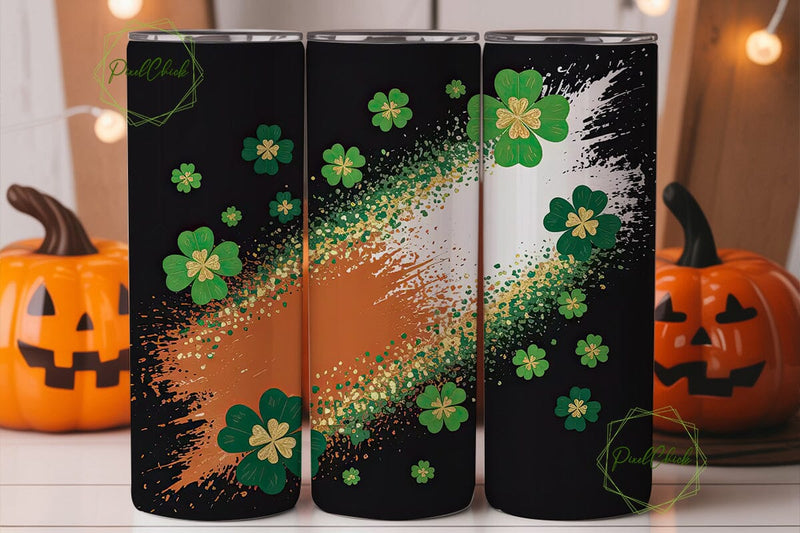Lucky Clover Glitter 20oz Tumbler Wrap Sublimation PixelChick 