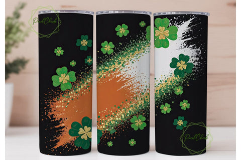 Lucky Clover Glitter 20oz Tumbler Wrap Sublimation PixelChick 