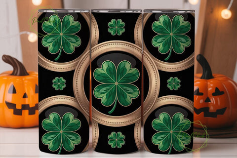 Lucky Clover Gold 20oz Tumbler Wrap Sublimation PixelChick 