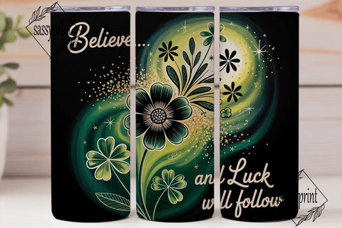 Lucky Floral Glitter 20oz Tumbler Wrap Sublimation sassyprint 