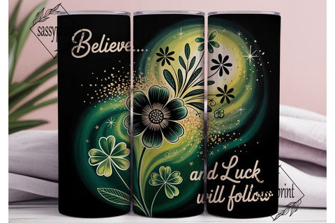 Lucky Floral Glitter 20oz Tumbler Wrap Sublimation sassyprint 