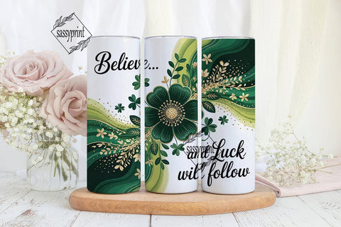 Lucky Floral Glitter 20oz Tumbler Wrap Sublimation sassyprint 