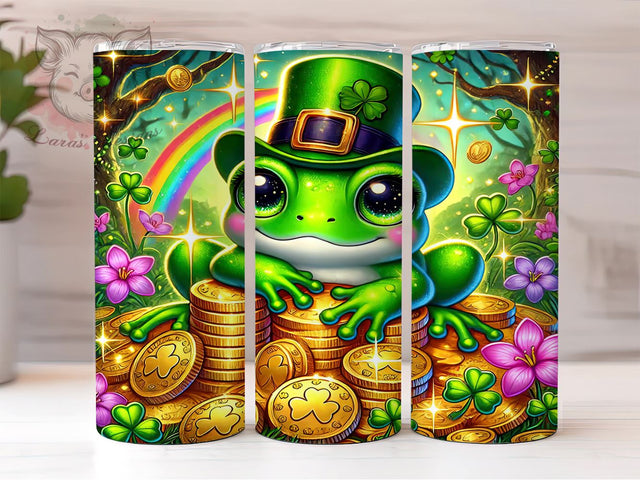 Lucky Frog St. Patrick's 20oz Tumbler, Frog Tumbler, 20oz Tumbler Wrap, Sublimation Design, Irish Frog, Green Drinkware, Lucky Frog Tumbler Sublimation Lara' s Designs 