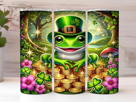 Lucky Frog St. Patrick's 20oz Tumbler, Frog Tumbler, 20oz Tumbler Wrap, Sublimation Design, Irish Frog, Green Drinkware, Lucky Frog Tumbler Sublimation Lara' s Designs 
