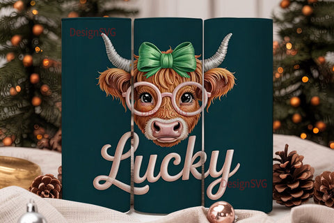 Lucky Highland Cow 20oz Tumbler Wrap Sublimation DesignSVG 