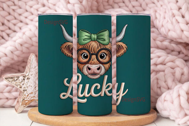 Lucky Highland Cow 20oz Tumbler Wrap Sublimation DesignSVG 