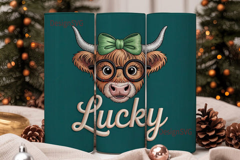 Lucky Highland Cow 20oz Tumbler Wrap Sublimation DesignSVG 