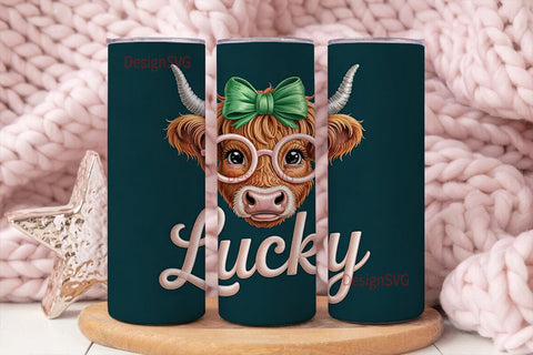 Lucky Highland Cow 20oz Tumbler Wrap Sublimation DesignSVG 