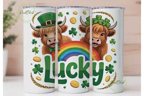Lucky Highland Cow 20oz Tumbler Wrap Sublimation PixelChick 