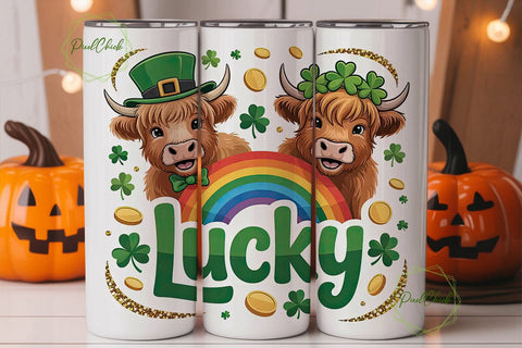 Lucky Highland Cow 20oz Tumbler Wrap Sublimation PixelChick 