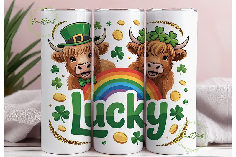 Lucky Highland Cow 20oz Tumbler Wrap Sublimation PixelChick 