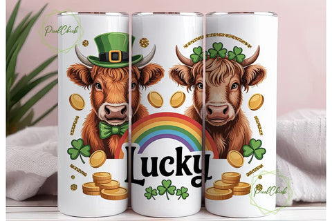 Lucky Highland Cow 20oz Tumbler Wrap Sublimation PixelChick 