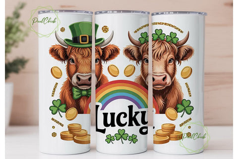 Lucky Highland Cow 20oz Tumbler Wrap Sublimation PixelChick 