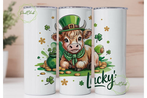 Lucky Highland Cow Calf 20oz Tumbler Sublimation PixelChick 
