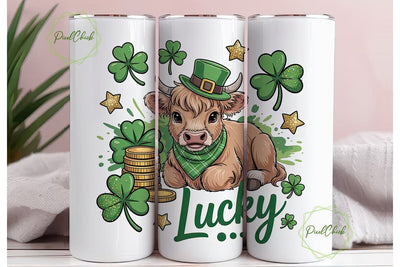 Lucky Highland Cow Calf 20oz Tumbler Sublimation PixelChick 