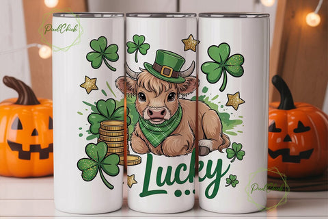 Lucky Highland Cow Calf 20oz Tumbler Sublimation PixelChick 