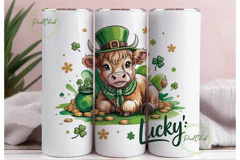 Lucky Highland Cow Calf 20oz Tumbler Sublimation PixelChick 