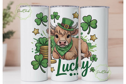 Lucky Highland Cow Calf 20oz Tumbler Sublimation PixelChick 
