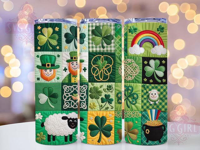 Lucky Irish Patchwork Tumbler, St. Patrick’s Tumbler, Stylish 20oz Wrap, Sublimation Design, Trendy Gift Idea, Shamrock Patchwork Wrap, Lucky Irish Tumbler Sublimation SvggirlplusArt 