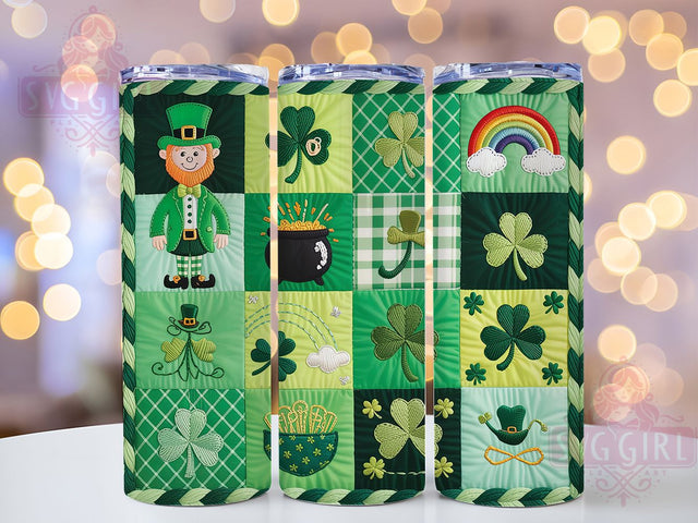 Lucky Irish Patchwork Tumbler, St. Patrick’s Tumbler, Stylish 20oz Wrap, Sublimation Design, Trendy Gift Idea, Shamrock Patchwork Wrap, Lucky Irish Tumbler Sublimation SvggirlplusArt 