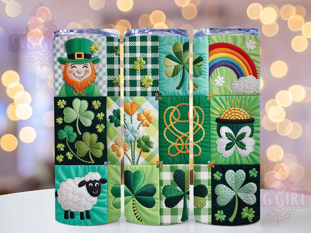 Lucky Irish Patchwork Tumbler, St. Patrick’s Tumbler, Stylish 20oz Wrap, Sublimation Design, Trendy Gift Idea, Shamrock Patchwork Wrap, Lucky Irish Tumbler Sublimation SvggirlplusArt 