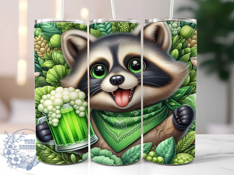 Lucky Irish Raccoon Tumbler, St. Patrick’s Tumbler, Stylish 20oz Wrap, Sublimation Design, Trendy Gift Idea, Irish Raccoon Wrap, Lucky Shamrock Tumbler Sublimation ToriDesigns 