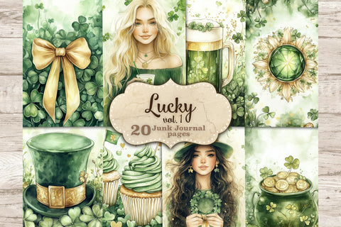 Lucky Junk Journal Pages | St. Patricks Day Printable SVG GlamArtZhanna 