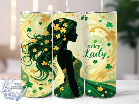 Lucky Lady St. Patrick's 20oz Tumbler, Lucky Lady Tumbler, Shamrock Tumbler Wrap, 20oz Tumbler Sublimation, Irish Lady Design, Feminine St Patricks, Girl Power Tumbler Sublimation ToriDesigns 