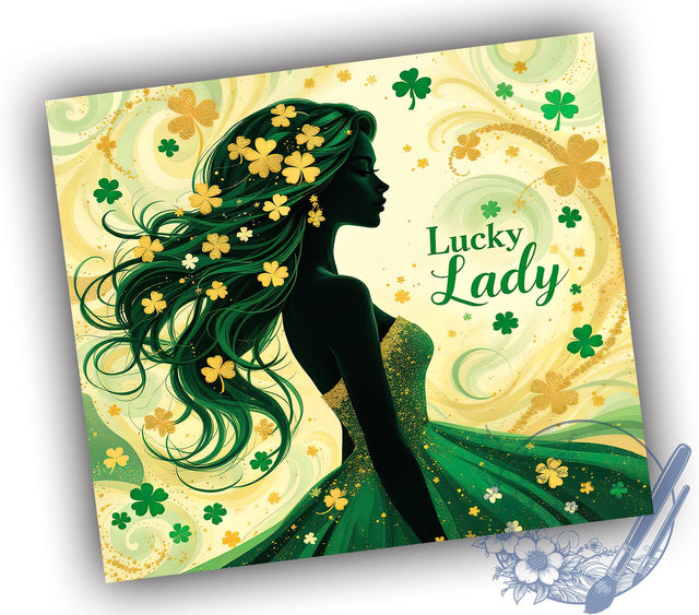 Lucky Lady St. Patrick's 20oz Tumbler, Lucky Lady Tumbler, Shamrock Tumbler Wrap, 20oz Tumbler Sublimation, Irish Lady Design, Feminine St Patricks, Girl Power Tumbler Sublimation ToriDesigns 