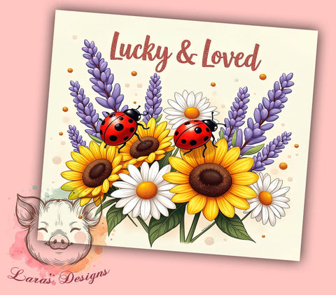 Lucky Ladybug Sunflower Cute Spring Tumbler, Sunflower Design, 20oz Tumbler, Sublimation Wrap, Lucky Gift, Insect Drinkware, Cute Spring Mug Sublimation Lara' s Designs 
