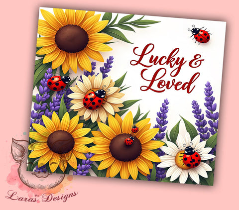Lucky Ladybug Sunflower Cute Spring Tumbler, Sunflower Design, 20oz Tumbler, Sublimation Wrap, Lucky Gift, Insect Drinkware, Cute Spring Mug Sublimation Lara' s Designs 