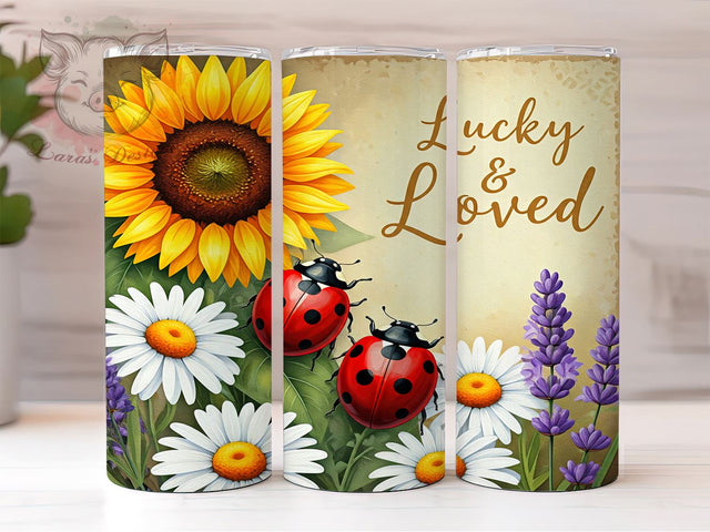 Lucky Ladybug Sunflower Cute Spring Tumbler, Sunflower Design, 20oz Tumbler, Sublimation Wrap, Lucky Gift, Insect Drinkware, Cute Spring Mug Sublimation Lara' s Designs 