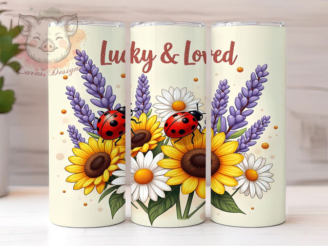 Lucky Ladybug Sunflower Cute Spring Tumbler, Sunflower Design, 20oz Tumbler, Sublimation Wrap, Lucky Gift, Insect Drinkware, Cute Spring Mug Sublimation Lara' s Designs 