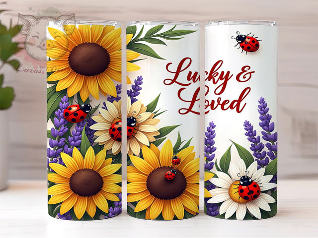 Lucky Ladybug Sunflower Cute Spring Tumbler, Sunflower Design, 20oz Tumbler, Sublimation Wrap, Lucky Gift, Insect Drinkware, Cute Spring Mug Sublimation Lara' s Designs 