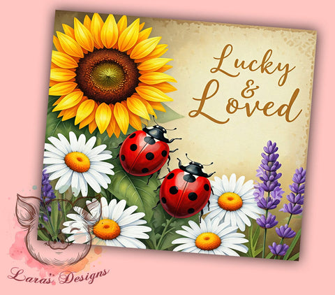 Lucky Ladybug Sunflower Cute Spring Tumbler, Sunflower Design, 20oz Tumbler, Sublimation Wrap, Lucky Gift, Insect Drinkware, Cute Spring Mug Sublimation Lara' s Designs 