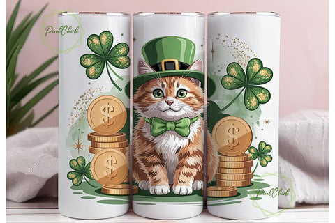 Lucky Leprechaun Cat 20oz Tumbler Wrap Sublimation PixelChick 