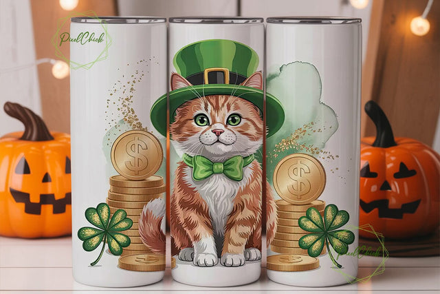 Lucky Leprechaun Cat 20oz Tumbler Wrap Sublimation PixelChick 