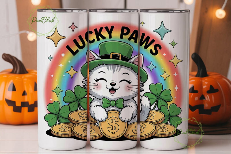 Lucky Leprechaun Cat 20oz Tumbler Wrap Sublimation PixelChick 