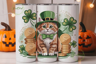 Lucky Leprechaun Cat 20oz Tumbler Wrap Sublimation PixelChick 