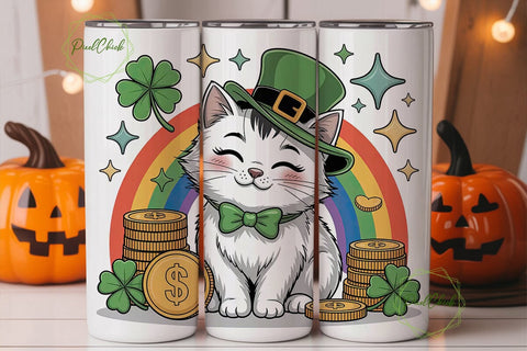 Lucky Leprechaun Cat 20oz Tumbler Wrap Sublimation PixelChick 