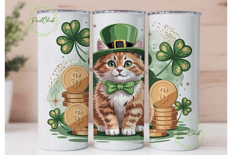 Lucky Leprechaun Cat 20oz Tumbler Wrap Sublimation PixelChick 