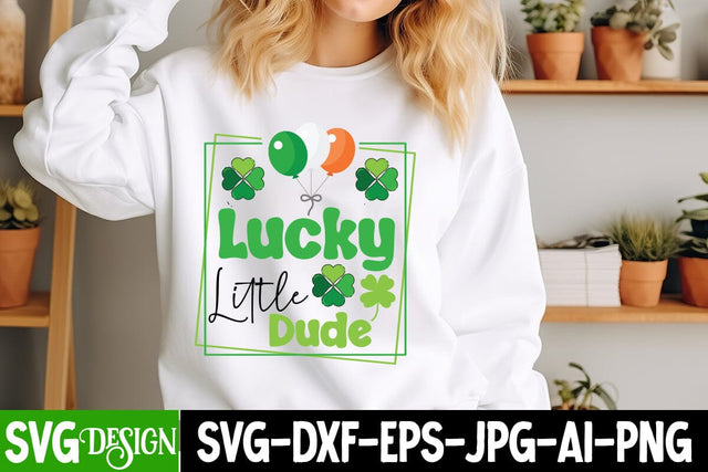 Lucky Little Dude SVG Design, Lucky Little Dude Sublimation PNG,St.Patrick's Day SVG Design,Happy St.Patrick's Day SVG ,Clover SVG,Shamrock SVG Design SVG BlackCatsMedia 