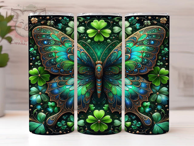 Lucky Shamrock Butterfly Tumbler, Seamless St. Patrick’s Tumbler, Stylish 20oz Wrap, Sublimation Design, Trendy Gift Idea, Irish Butterfly Wrap, Lucky Shamrock Tumbler Sublimation Lara' s Designs 