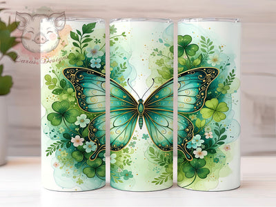 Lucky Shamrock Butterfly Tumbler, Seamless St. Patrick’s Tumbler, Stylish 20oz Wrap, Sublimation Design, Trendy Gift Idea, Irish Butterfly Wrap, Lucky Shamrock Tumbler Sublimation Lara' s Designs 