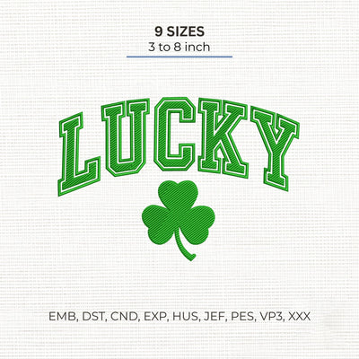 Lucky Shamrock Embroidery Design – St Patrick's Day Green Clover Varsity Letter Machine Embroidery File Embroidery/Applique DESIGNS PatternFeed8 