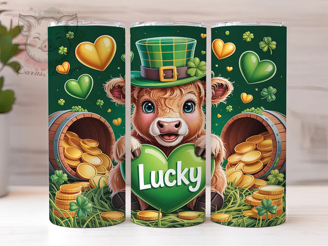 Lucky Shamrock Highland Cow Tumbler, Lucky Irish Tumbler, Stylish 20oz Wrap, Sublimation Design, Trendy Gift Idea, Shamrock Cow Wrap, St. Patrick’s Lucky Tumbler Sublimation Lara' s Designs 