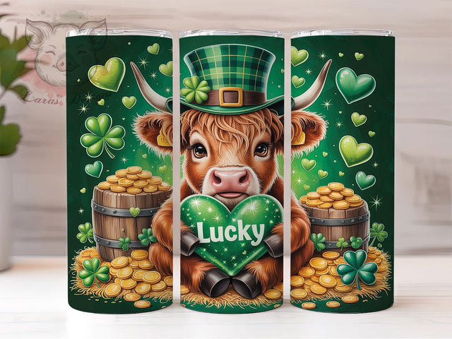Lucky Shamrock Highland Cow Tumbler, Lucky Irish Tumbler, Stylish 20oz Wrap, Sublimation Design, Trendy Gift Idea, Shamrock Cow Wrap, St. Patrick’s Lucky Tumbler Sublimation Lara' s Designs 