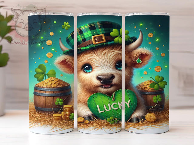 Lucky Shamrock Highland Cow Tumbler, Lucky Irish Tumbler, Stylish 20oz Wrap, Sublimation Design, Trendy Gift Idea, Shamrock Cow Wrap, St. Patrick’s Lucky Tumbler Sublimation Lara' s Designs 